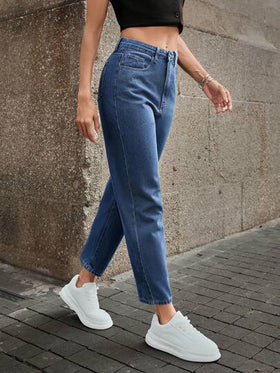 SHEIN ICON بناطيل جينز للأمهات متعددة الاستخدامات وعملية للنساء مع جيوب