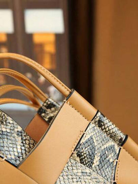 حقيبة دلو ذات لون متباين مصنوعة بتقنية النسيج، حقيبة كتف وحقيبة متعددة الاستخدامات للنساء للتنقل