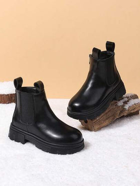 زوج من الأحذية الدافئة للأطفال، بوت جلدية عالية الكاحل مبطنة للفتيات للاستخدام اليومي مضادة للانزلاق للخريف/الشتاء