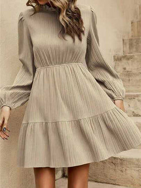 SHEIN فستان كاجوال بياقة طاقم وأكمام طويلة بنقشة جاكار المشمش للفتيات المراهقات