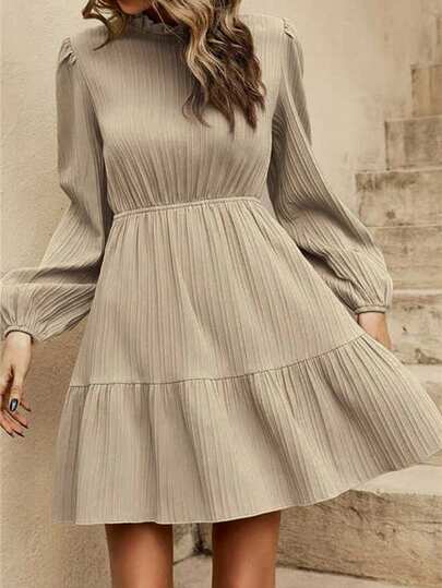 SHEIN فستان كاجوال بياقة طاقم وأكمام طويلة بنقشة جاكار المشمش للفتيات المراهقات