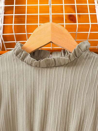 SHEIN فستان كاجوال بياقة طاقم وأكمام طويلة بنقشة جاكار المشمش للفتيات المراهقات