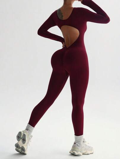 Easithlete بدلة رياضية أنيقة أحادية اللون بأكمام طويلة وظهر مفتوح، بدون غرز