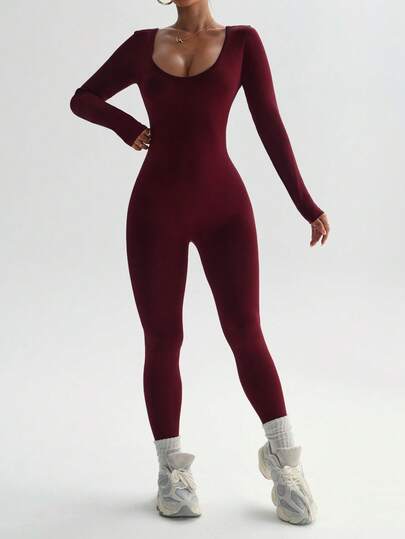Easithlete بدلة رياضية أنيقة أحادية اللون بأكمام طويلة وظهر مفتوح، بدون غرز