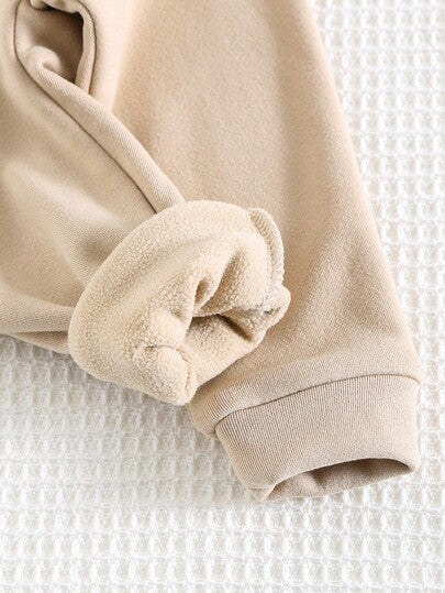 Cozy Pixies مجموعة ملابس علوية طويلة الأكمام بياقة طاقم مع نقشة الدب الكرتوني وبنطال مبطن بالقطن الحراري للأطفال الصبيان، قطعتان