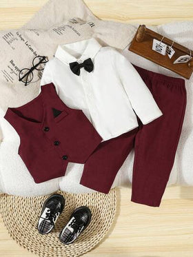 SHEIN زي رسمي للأطفال الصبيان، طقم سترة ذات لون واحد + بنطلون، بدون قميص أو إكسسوارات، مناسب للأعمار من 6 أشهر إلى 3 سنوات، ملابس رسمية للزفاف والحفلات والأعياد والتخرج
