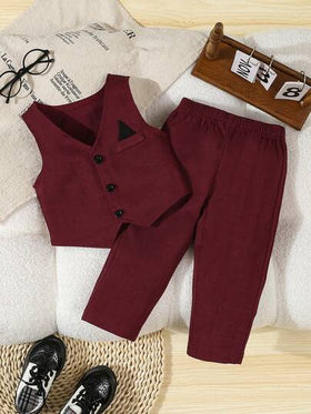 SHEIN زي رسمي للأطفال الصبيان، طقم سترة ذات لون واحد + بنطلون، بدون قميص أو إكسسوارات، مناسب للأعمار من 6 أشهر إلى 3 سنوات، ملابس رسمية للزفاف والحفلات والأعياد والتخرج