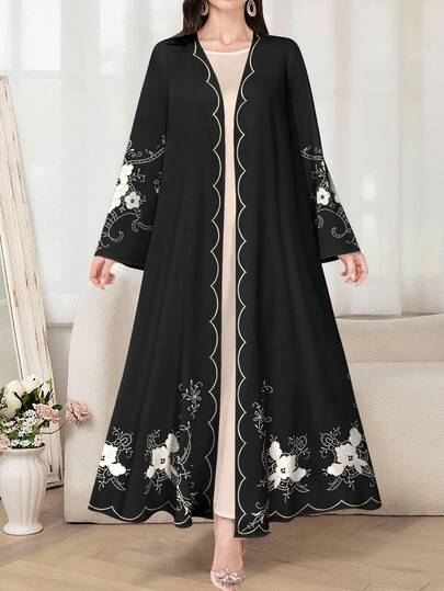 SHEIN Najma رمضان عباية أنثوية كاجوال طويلة الأكمام مطبوعة بالزهور، ربيع/خريف