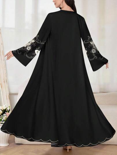SHEIN Najma رمضان عباية أنثوية كاجوال طويلة الأكمام مطبوعة بالزهور، ربيع/خريف