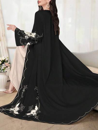 SHEIN Najma رمضان عباية أنثوية كاجوال طويلة الأكمام مطبوعة بالزهور، ربيع/خريف