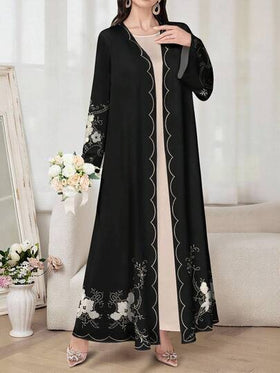 SHEIN Najma رمضان عباية أنثوية كاجوال طويلة الأكمام مطبوعة بالزهور، ربيع/خريف
