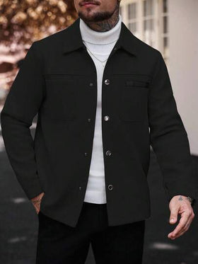 Manfinity CasualCool معطف طويل كاجوال أحادي اللون مناسب للخريف والشتاء للرجال