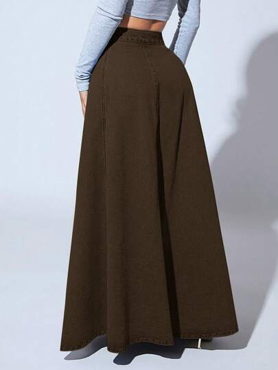 SHEIN SXY تنورة ماكسي طويلة من الجينز ذات الخصر العالي باللون الأحادي