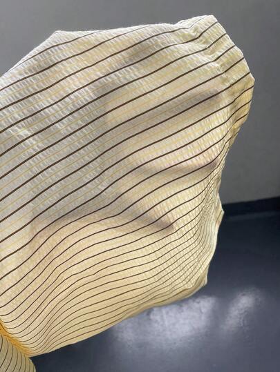 SHEIN PETITE 1 قطعة بنطال نسائي بخصر منخفض جدًا وسحاب مطاطي، قماش قطني مجعد بخطوط، لون أصفر، مناسب للذهاب إلى المدرسة والارتداء اليومي، تصميم كاجوال وأنيق