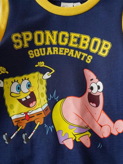 SpongeBob SquarePants | SHEIN جمبسوت قطعة واحدة للأطفال الرضع ذات نمط كرتوني مضحك، للخريف/الشتاء