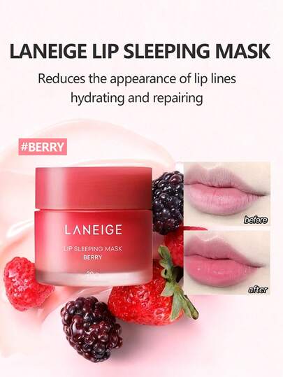 Laneige 20 جرام قناع نوم للشفاه بنكهة التوت، مرطب وغذائي للعناية بالشفاه، مُنكّه بفيتامين سي، مرطب ومصلح، مضاد للتجاعيد وُمحكم، لطيف ومهدئ، يزيل خطوط الشفاه، مضاد للأكسدة، يحسن الشفاه الجافة والمتقشرة.