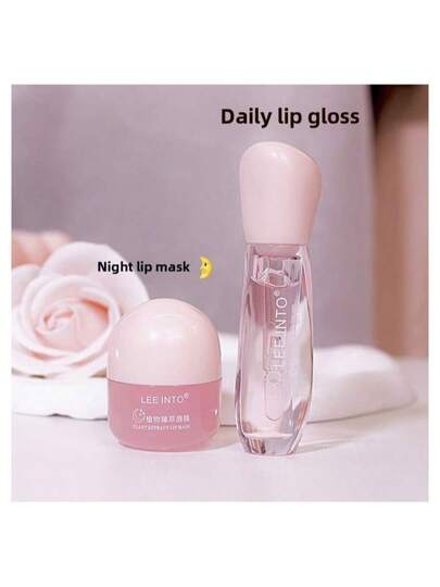 مجموعة زيت الشفاه ذو رائحة الخوخ وقناع الشفاه، 2 قطعة، مرطب طويل الأمد ويمنع تشقق الشفاه، العناية بالشفاه (قناع الشفاه المرطب البلوري + مجموعة لمعان الشفاه، قناع الشفاه المرطب النباتي للنهار والليل)، مناسب للخريف والشتاء، مستحضرات تجميل زيت الشفاه للرجال