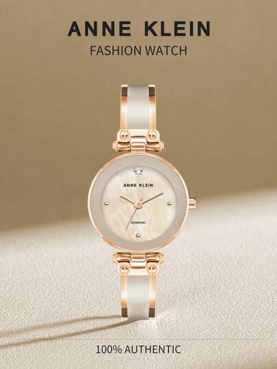 Anne Klein ساعة معصم نسائية فاخرة بعقارب ماسية، مقترنة بقرص أم اللؤلؤ وردي فاتح، سوار من الذهب الوردي مطلي بالمينا الوردية الفاتحة، حزام قابل للتعديل، ساعة كوارتز تناظرية، ساعة هدية للنساء، AK/1980BMRG