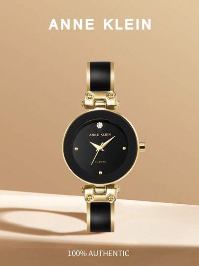 Anne Klein ساعة سوار للنساء بإطار ذهبي وأسود مرصعة بالراين ستون، ساعة أنيقة وكاجوال هدية للسيدات، AK/1980BKGB