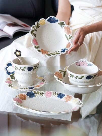 طقم أواني طعام خزفية عتيقة، أكواب راقية، أطباق، أطباق أرز، أطباق فاكهة، أطباق سلطة، أدوات مائدة منزلية