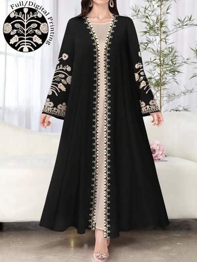 SHEIN Najma عباءة أنثوية طويلة الأكمام بطبعات زهرية كاجوال، مناسبة للربيع والخريف
