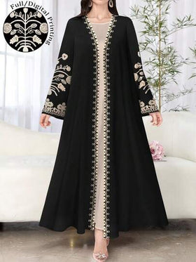 SHEIN Najma عباءة أنثوية طويلة الأكمام بطبعات زهرية كاجوال، مناسبة للربيع والخريف
