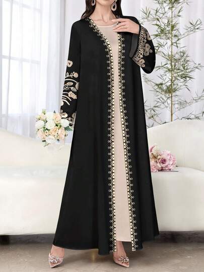 SHEIN Najma عباءة أنثوية طويلة الأكمام بطبعات زهرية كاجوال، مناسبة للربيع والخريف