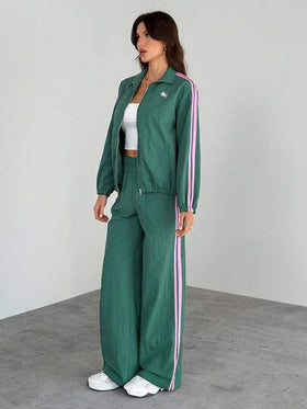 SHEIN Tall مجموعة قطعتين للنساء، جاكيت وبنطلون مخطط ملون منسوج، بدلة رياضية للنساء، مجموعة كاجوال قطعتين