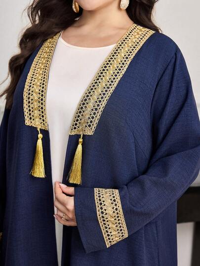 Al Najma رمضان عباية نسائية مقاس كبير مع تطريز ذهبي وشرابات