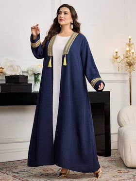 Al Najma رمضان عباية نسائية مقاس كبير مع تطريز ذهبي وشرابات