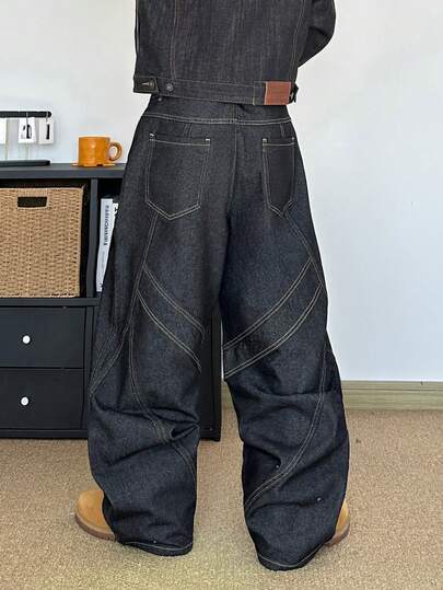 STEELVANCE جينز رجالي بتصميم جرافيكي بقصة فضفاضة وساق مستقيمة