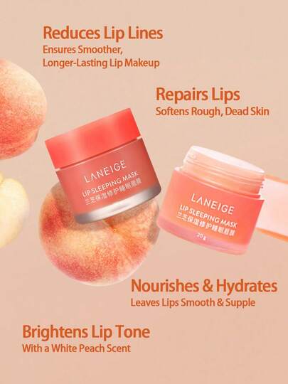 Laneige قناع النوم للشفاه #خوخ شاي مثلج، العناية بالشفاه مغذي ومرطب بفيتامين سي 20 جرام/0.7 أونصة