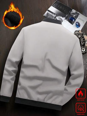 Manfinity Homme جاكيت بيسبول كاجوال من الفليس بياقة سحاب ذات لون متباين، خريف/شتاء
