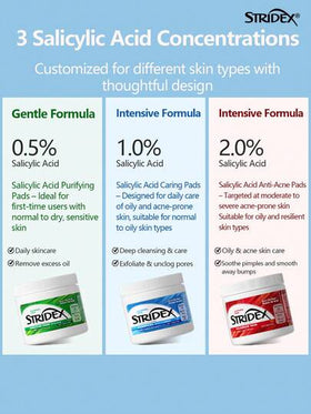 Stridex 55 قطعة من وسادات القطن المنظفة بحمض السالسيليك، تقشير لطيف، مسيطر على الزيوت، مكبر للمسام، تنظيف، تصغير المسام وتفتيح البشرة