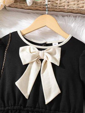 SHEIN فستان بنات طويل الأكمام بخصر مزين بفيونكة، أنيق وأنثوي، مناسب للتنسيق مع معاطف أو سترات خارجية كالمعطف أو الجاكيت الجلدي أو الرياضي