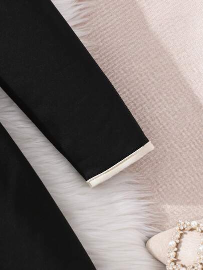 SHEIN فستان بنات طويل الأكمام بخصر مزين بفيونكة، أنيق وأنثوي، مناسب للتنسيق مع معاطف أو سترات خارجية كالمعطف أو الجاكيت الجلدي أو الرياضي
