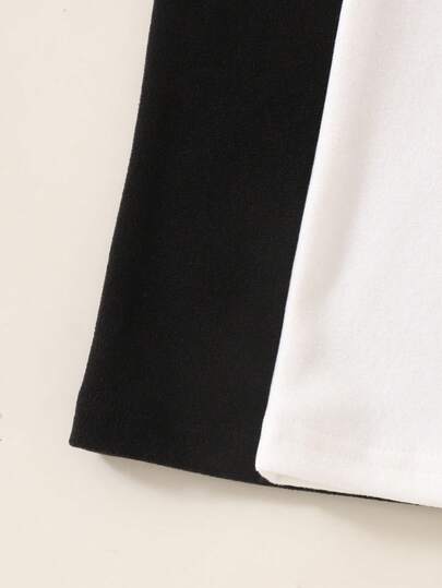 SHEIN Explorewe بيجامات للأولاد المراهقين - طقم بيجامة برقبة مزيفة بأكمام طويلة وبنطال طويل أسود وأبيض أحادي اللون مناسب لجميع المواسم ضروري لرأس السنة الجديدة 2026 متعدد الاستخدامات ومريح ودافئ وأنيق