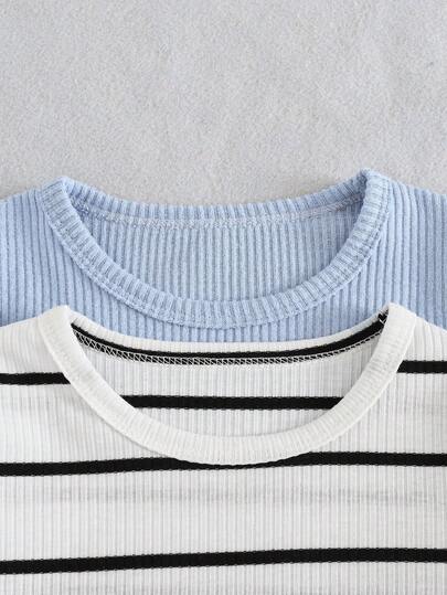 SHEIN طقم تي شيرت بأكمام طويلة وبنطلون كاجوال للأطفال الصبيان، خريفي