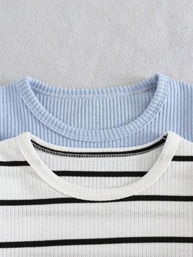 SHEIN طقم تي شيرت بأكمام طويلة وبنطلون كاجوال للأطفال الصبيان، خريفي