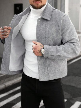 Manfinity CasualCool معطف رمادي طويل الأكمام بياقة وأزرار للرجال، أنيق وكاجوال، مناسب للمناسبات اليومية والأعياد مثل عيد الميلاد وعيد الهالوين، وللأعمال