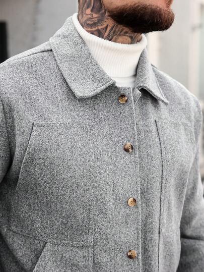 Manfinity CasualCool معطف رمادي طويل الأكمام بياقة وأزرار للرجال، أنيق وكاجوال، مناسب للمناسبات اليومية والأعياد مثل عيد الميلاد وعيد الهالوين، وللأعمال