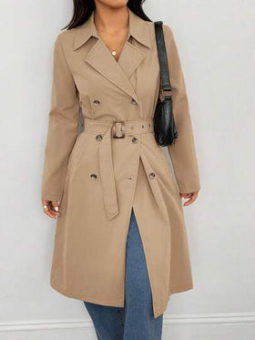 SHEIN PETITE معطف طويل أنيق بأكمام طويلة للنساء، مناسب للشتاء وليلة رأس السنة والأعمال، معطف خارجي طويل للشتاء