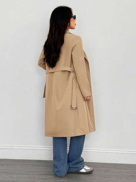 SHEIN PETITE معطف طويل أنيق بأكمام طويلة للنساء، مناسب للشتاء وليلة رأس السنة والأعمال، معطف خارجي طويل للشتاء