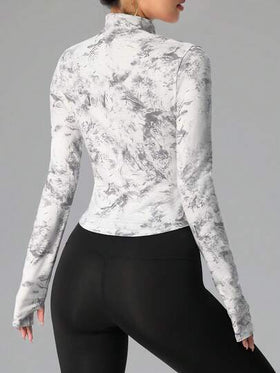 SHEIN Sovereign Charm جاكيت رياضي نسائي مطبوع بطباعة التعتيق ذو أكمام طويلة وسحاب