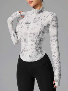 SHEIN Sovereign Charm جاكيت رياضي نسائي مطبوع بطباعة التعتيق ذو أكمام طويلة وسحاب