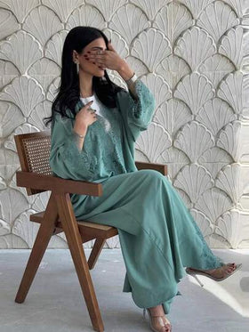 معطف طويل متواضع من الدانتيل والرقعة، عباءة، أزياء إسلامية، ثوب طويل