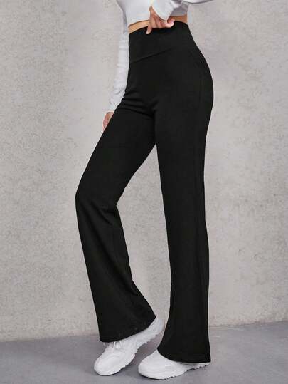 SHEIN EZwear بنطلون نسائي أسود مطبوع بصورة حصان، قابل للتحويل، مبطن بالحرارة، مناسب للخريف/الشتاء، أسلوب الشارع، الخارج، الرياضة