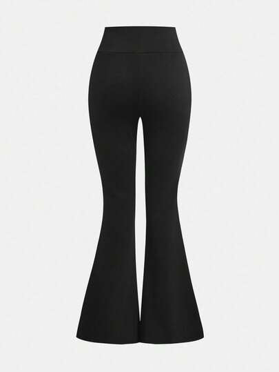 SHEIN Girlism بنطلون يوجا بخصر عالي وساق ضيق مرن للفتيات المراهقات، مع جيوب، بنطلون ذو ساق واسعة متعدد الاستخدامات للارتداء اليومي
