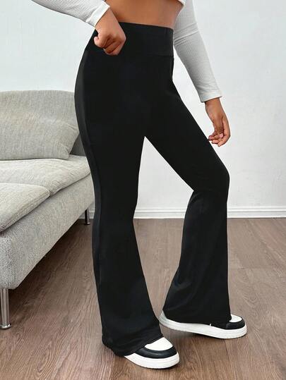 SHEIN Girlism بنطلون يوجا بخصر عالي وساق ضيق مرن للفتيات المراهقات، مع جيوب، بنطلون ذو ساق واسعة متعدد الاستخدامات للارتداء اليومي