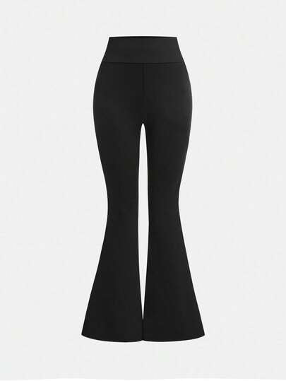 SHEIN Girlism بنطلون يوجا بخصر عالي وساق ضيق مرن للفتيات المراهقات، مع جيوب، بنطلون ذو ساق واسعة متعدد الاستخدامات للارتداء اليومي